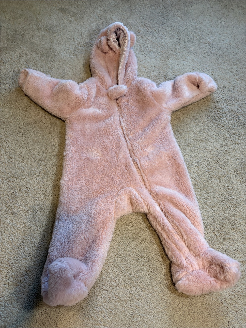 Never Used Carter's Soft Pink Plush Hooded Baby One-Piece Footie